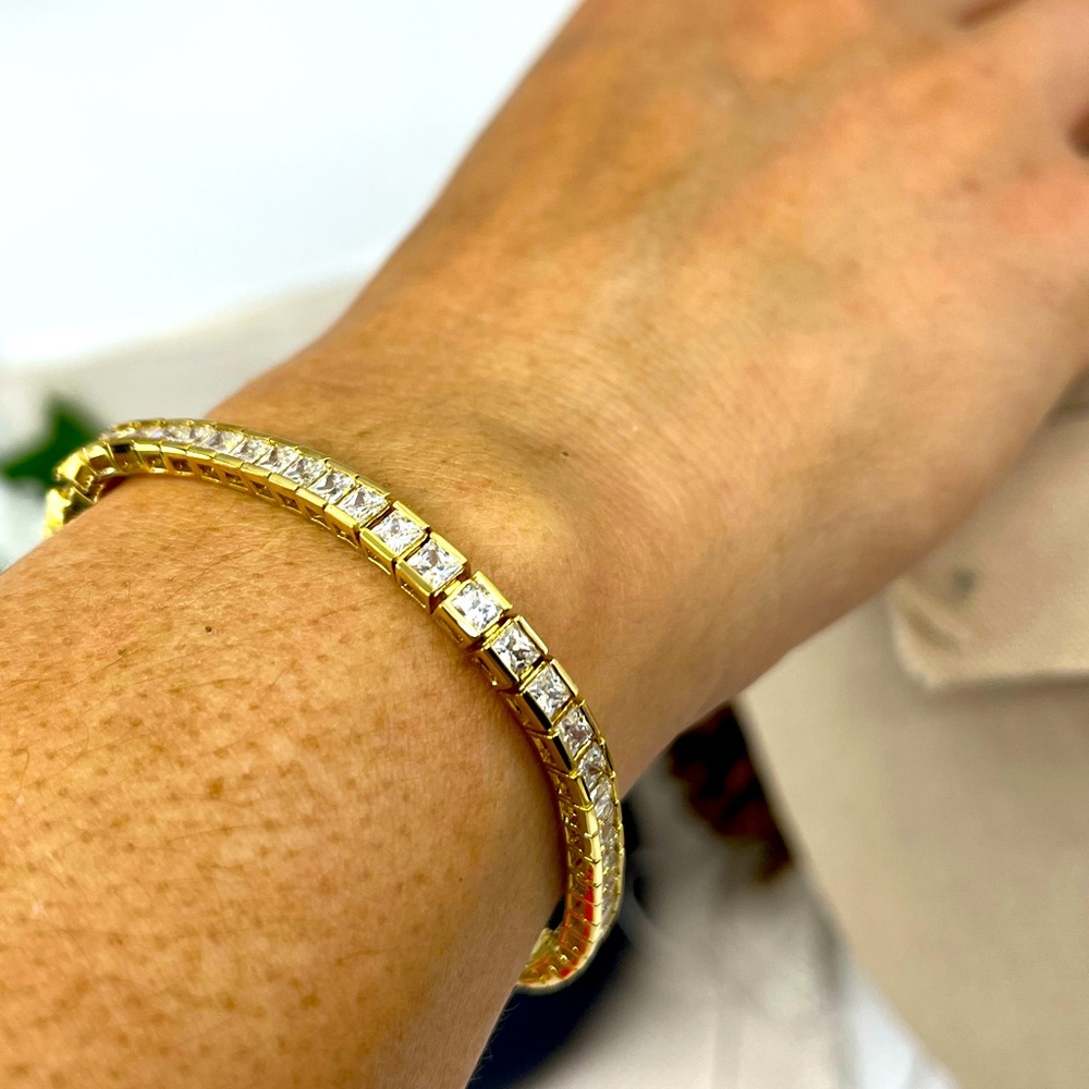 Vintage 90s Gold Over Sterling Silver CZ Tennis Bracelet, 7.25"
